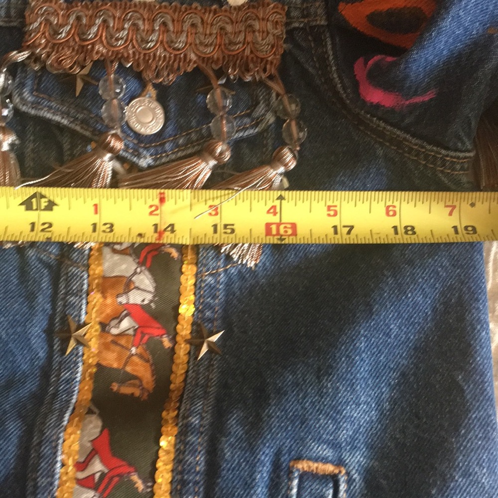 Guy Laroche scarf tie Hand Crafted Wearable Art Fox Hunt Denim Jacket Brooches - Picture 12 of 12